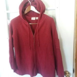 1X CJ Banks Burgundy Hooded Zip Cardigan